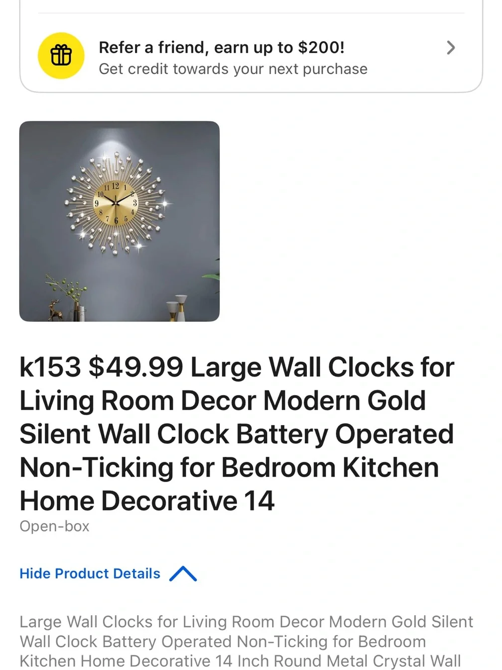 Radiant Gold Sunburst Wall Clock with Crystal Accents
